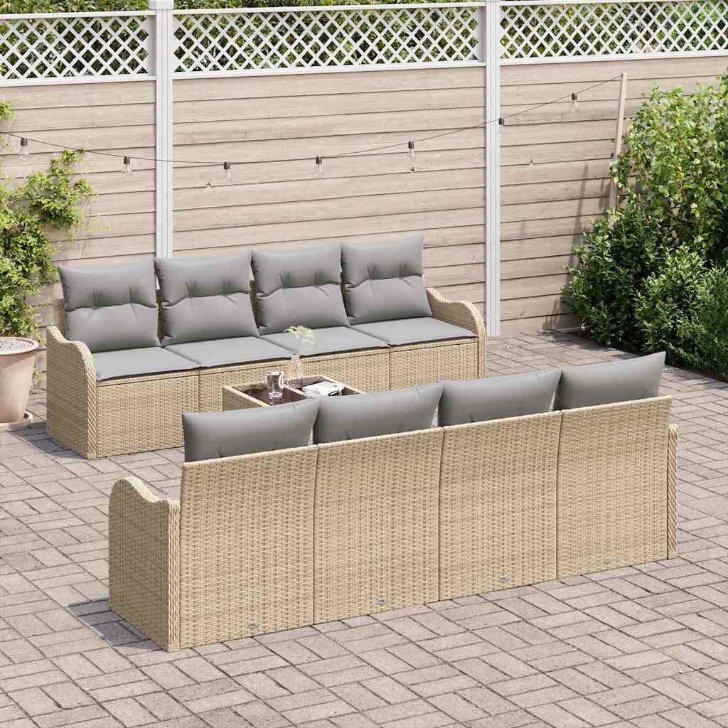 Garten-Sofa-Set mit Kissen 9 pcs Beige, Grau 55 x 55 x 37 cm