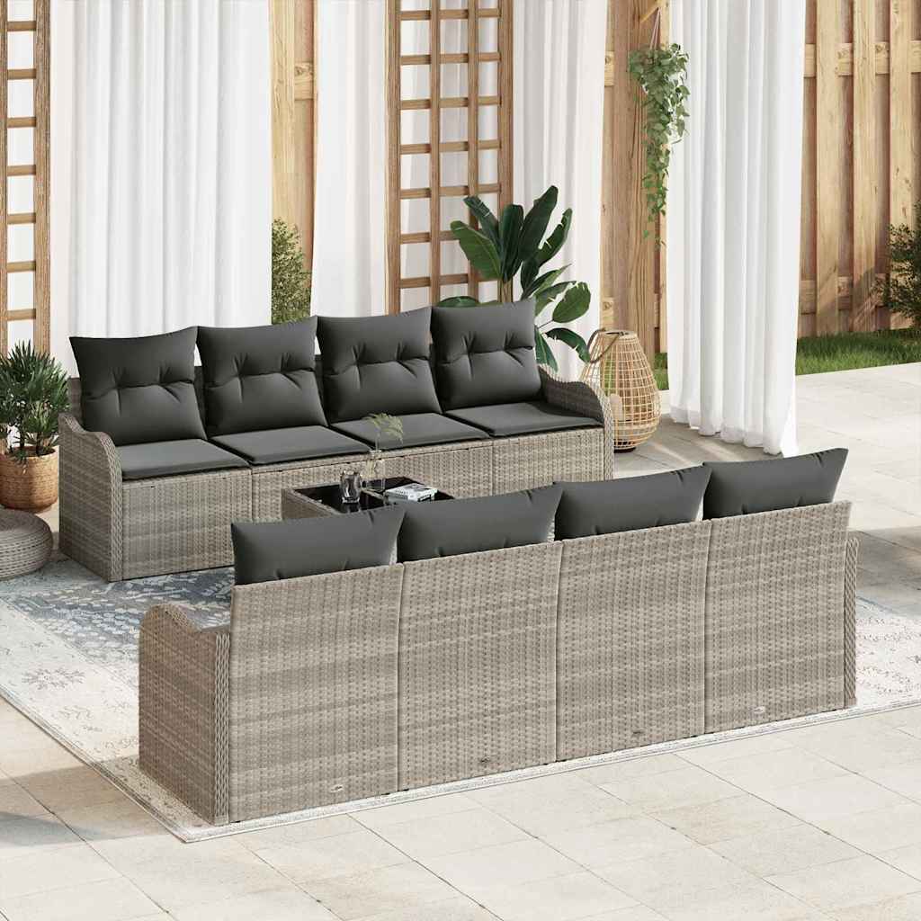 Garten-Sofa-Set mit Kissen 9 pcs Hellgrau 55 x 55 x 37 cm