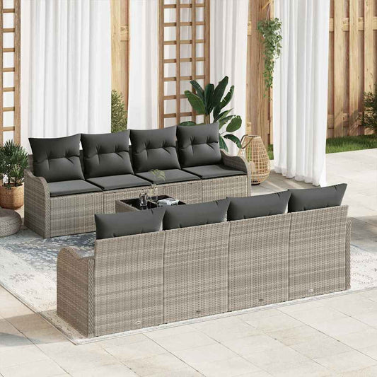Garten-Sofa-Set mit Kissen 9 pcs Hellgrau 55 x 55 x 37 cm