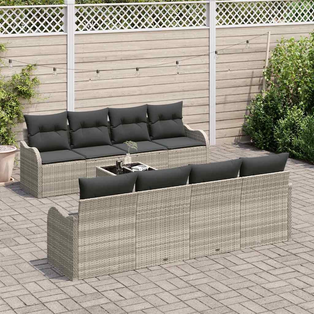 Garten-Sofa-Set mit Kissen 9 pcs Hellgrau 55 x 55 x 37 cm