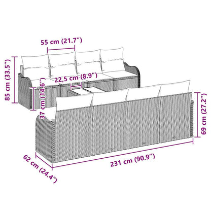 Garten-Sofa-Set mit Kissen 9 pcs Hellgrau 55 x 55 x 37 cm