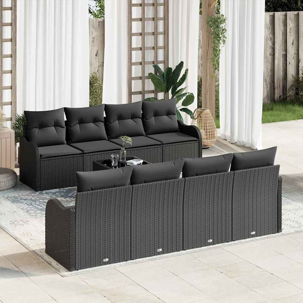 Garten-Sofa-Set mit Kissen 9 pcs Schwarz 55 x 55 x 37 cm