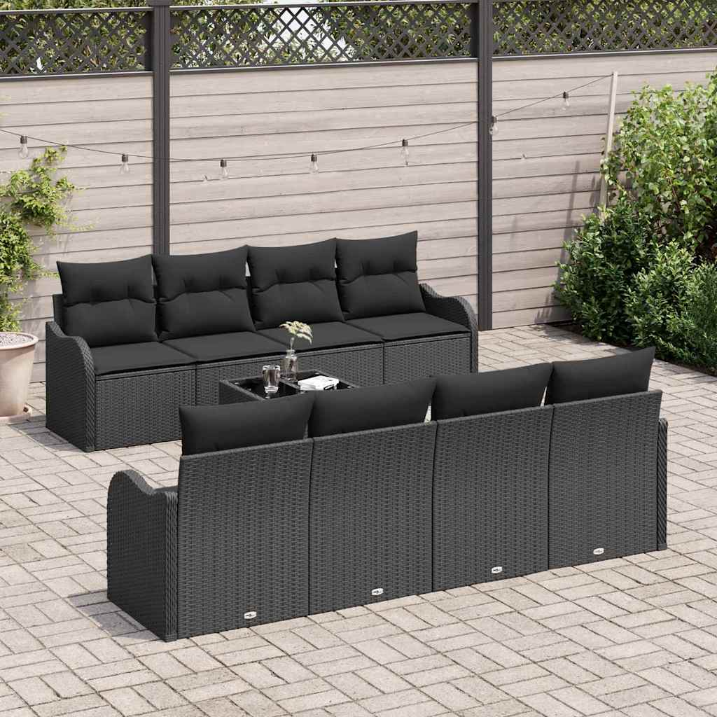Garten-Sofa-Set mit Kissen 9 pcs Schwarz 55 x 55 x 37 cm