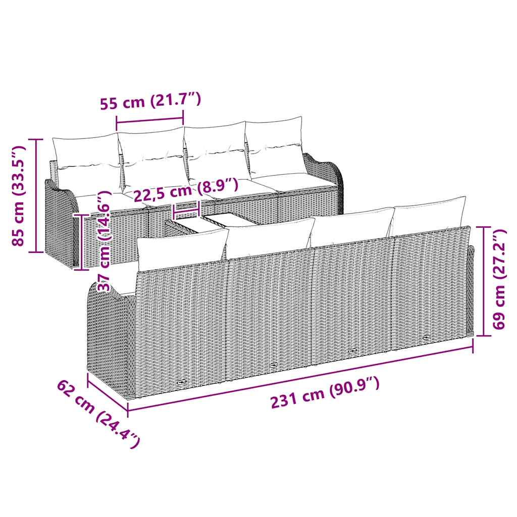 Garten-Sofa-Set mit Kissen 9 pcs Schwarz 55 x 55 x 37 cm