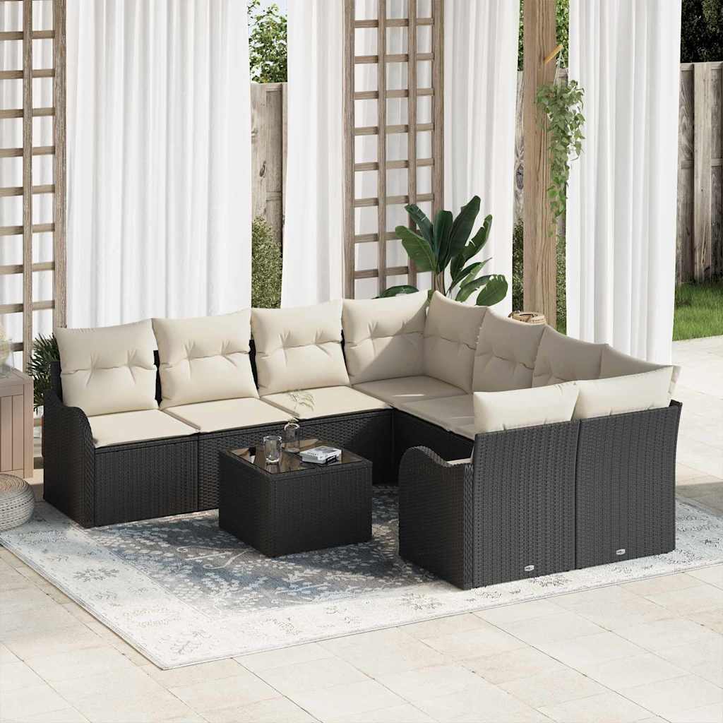 Garten-Sofa-Set mit Kissen 9 pcs Schwarz, Creme 55 x 55 x 37 cm