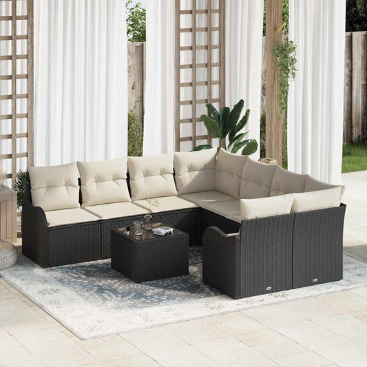 Garten-Sofa-Set mit Kissen 9 pcs Schwarz, Creme 55 x 55 x 37 cm