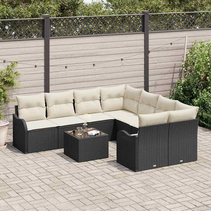 Garten-Sofa-Set mit Kissen 9 pcs Schwarz, Creme 55 x 55 x 37 cm