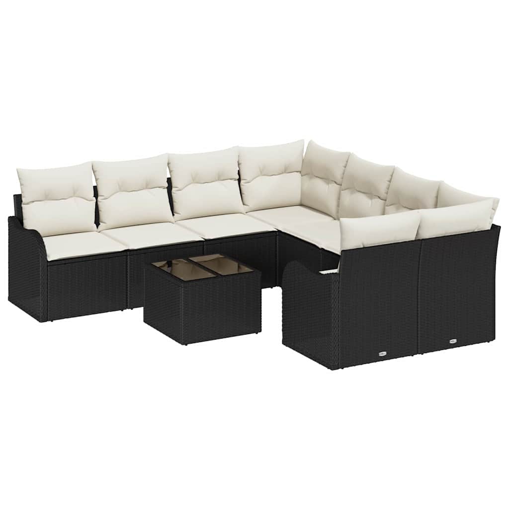 Garten-Sofa-Set mit Kissen 9 pcs Schwarz, Creme 55 x 55 x 37 cm