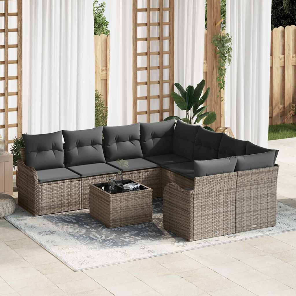 Garten-Sofa-Set mit Kissen 9 pcs Grau 55 x 55 x 37 cm