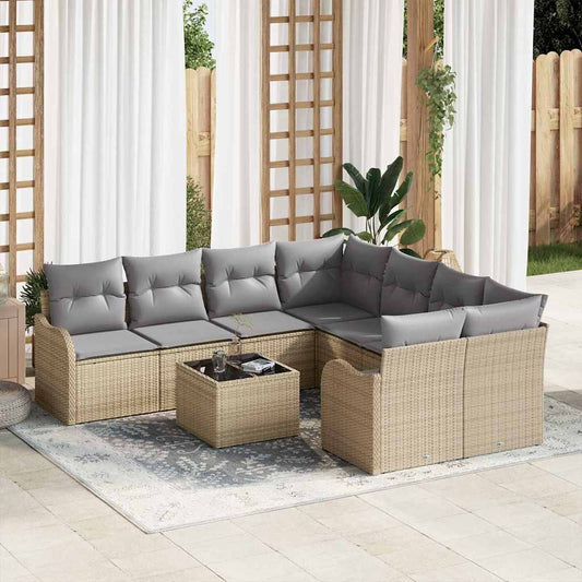 Garten-Sofa-Set mit Kissen 9 pcs Beige, Grau 55 x 55 x 37 cm