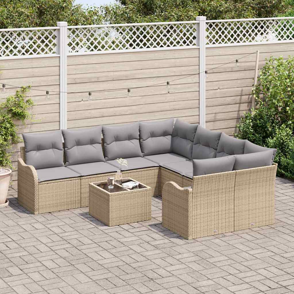 Garten-Sofa-Set mit Kissen 9 pcs Beige, Grau 55 x 55 x 37 cm