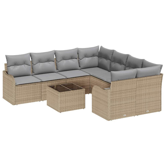 Garten-Sofa-Set mit Kissen 9 pcs Beige, Grau 55 x 55 x 37 cm