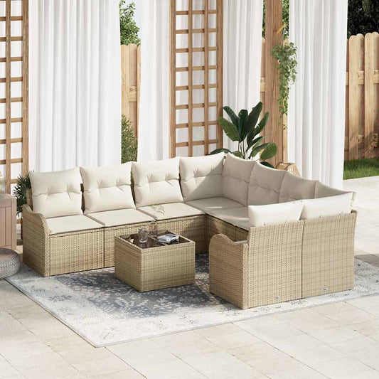 Garten-Sofa-Set mit Kissen 9 pcs Beige, Creme 55 x 55 x 37 cm