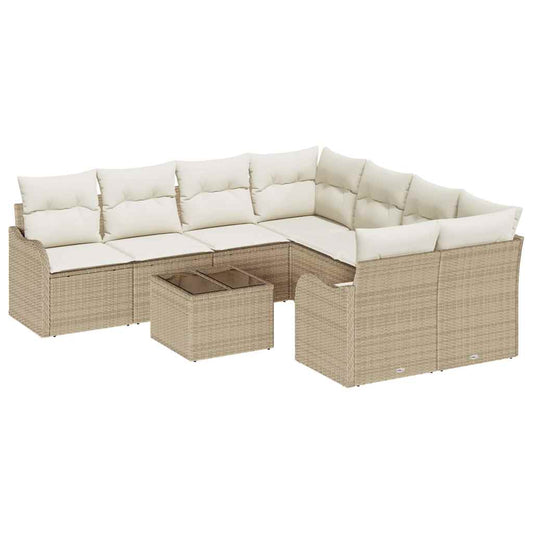 Garten-Sofa-Set mit Kissen 9 pcs Beige, Creme 55 x 55 x 37 cm