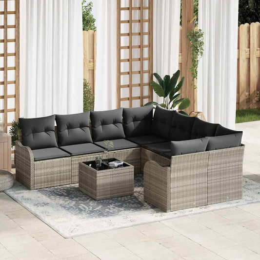 Garten-Sofa-Set mit Kissen 9 pcs Hellgrau 55 x 55 x 37 cm