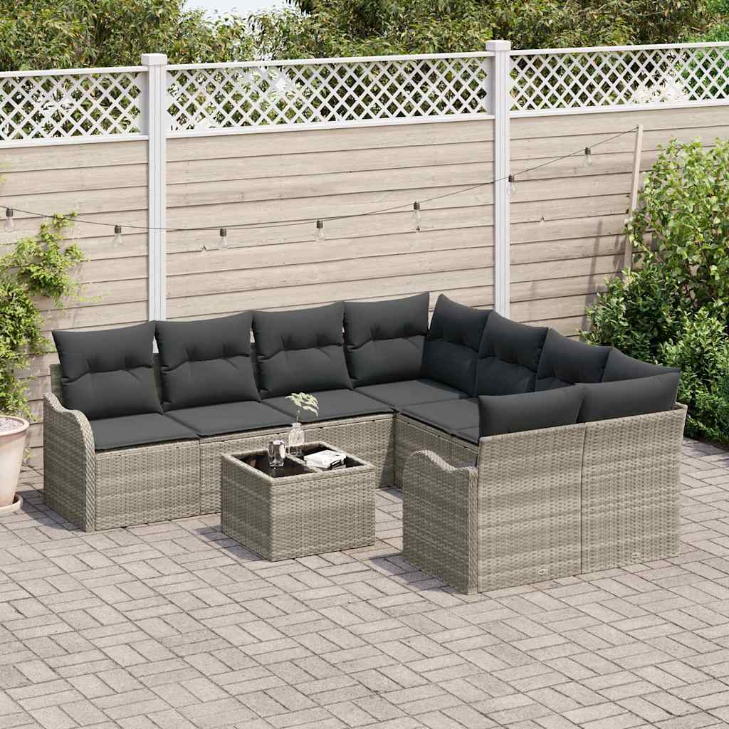 Garten-Sofa-Set mit Kissen 9 pcs Hellgrau 55 x 55 x 37 cm