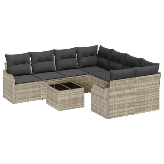 Garten-Sofa-Set mit Kissen 9 pcs Hellgrau 55 x 55 x 37 cm