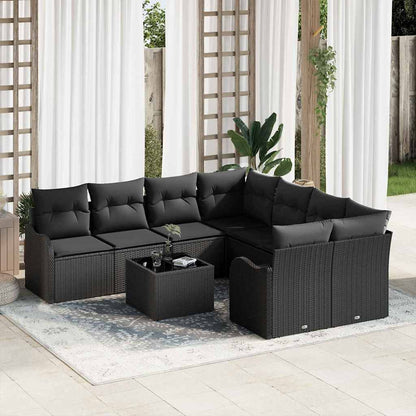 Garten-Sofa-Set mit Kissen 9 pcs Schwarz 55 x 55 x 37 cm