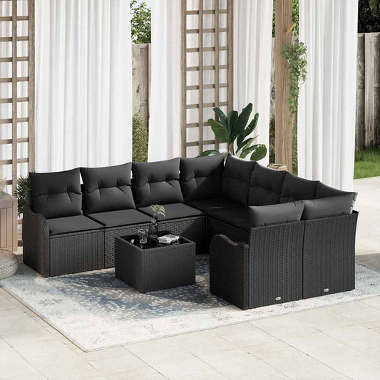 Garten-Sofa-Set mit Kissen 9 pcs Schwarz 55 x 55 x 37 cm