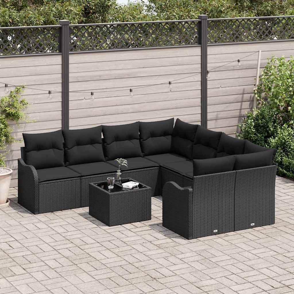 Garten-Sofa-Set mit Kissen 9 pcs Schwarz 55 x 55 x 37 cm
