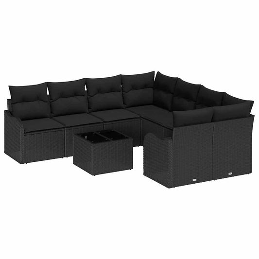 Garten-Sofa-Set mit Kissen 9 pcs Schwarz 55 x 55 x 37 cm