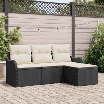 Garten-Sofa-Set mit Kissen 4 pcs Schwarz Poly Rattan