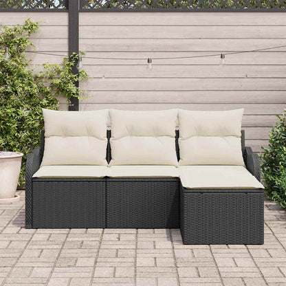 Garten-Sofa-Set mit Kissen 4 pcs Schwarz Poly Rattan