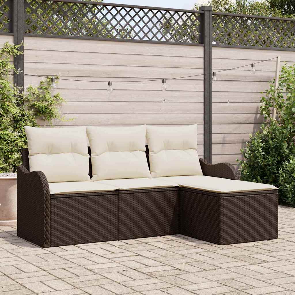 Gartensofa-set mit Speicher 4 pcs Braun Poly-Rattan