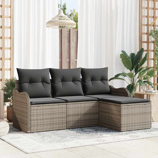 Garten-Sofa-Set mit Kissen mit Speicher 4 pcs Grau Poly Rattan