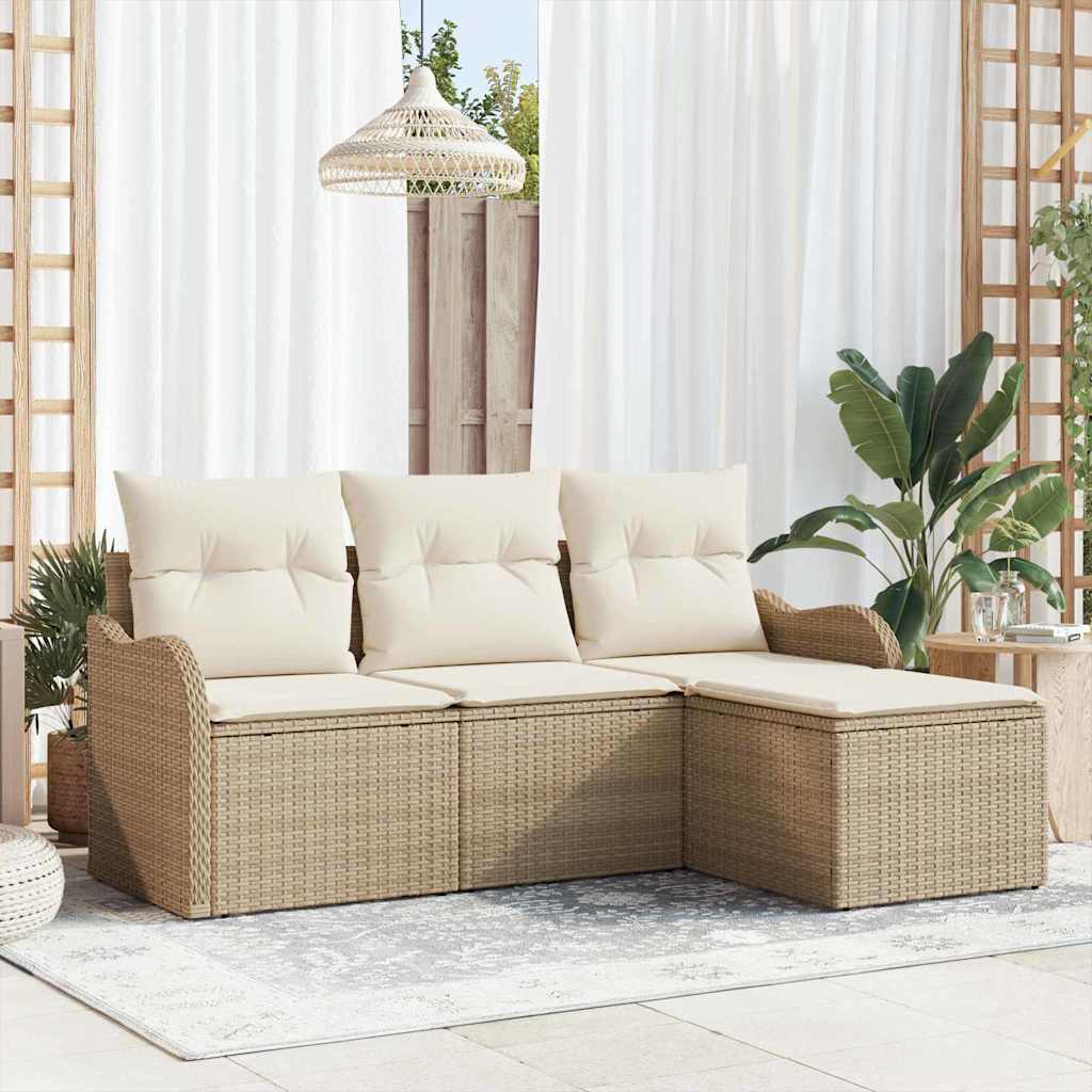 Garten-Sofa-Set mit Kissen mit Speicher 4 pcs Beige Poly Rattan