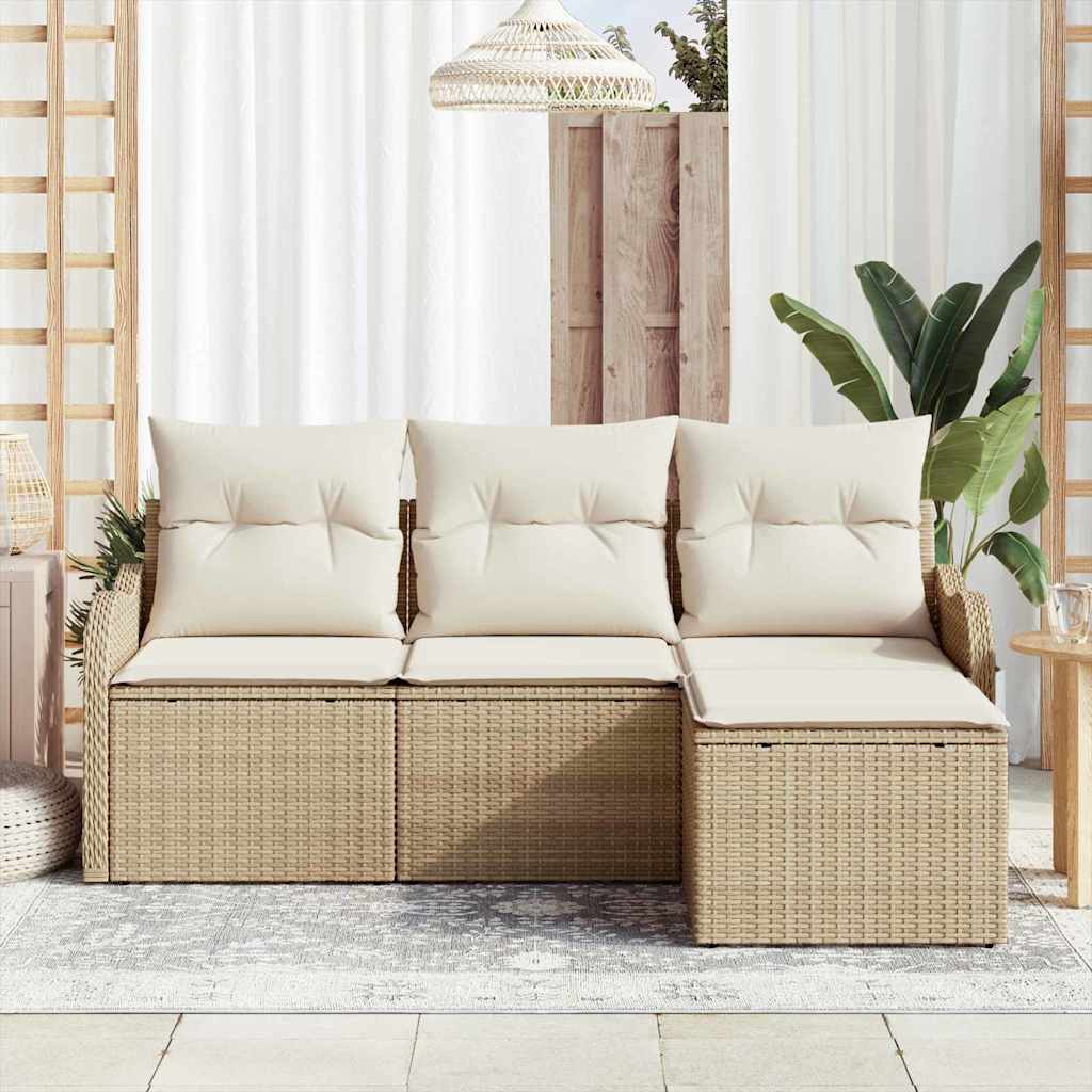 Garten-Sofa-Set mit Kissen mit Speicher 4 pcs Beige Poly Rattan