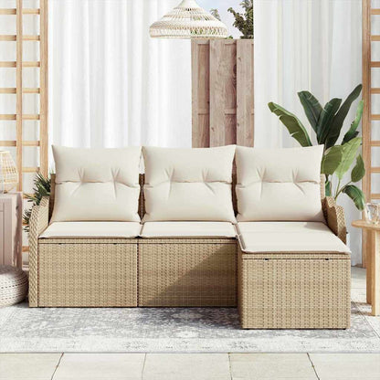 Garten-Sofa-Set mit Kissen mit Speicher 4 pcs Beige Poly Rattan