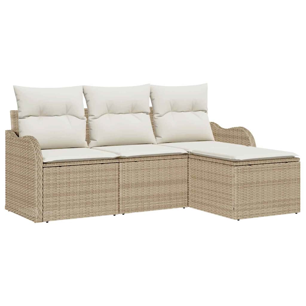 Garten-Sofa-Set mit Kissen mit Speicher 4 pcs Beige Poly Rattan