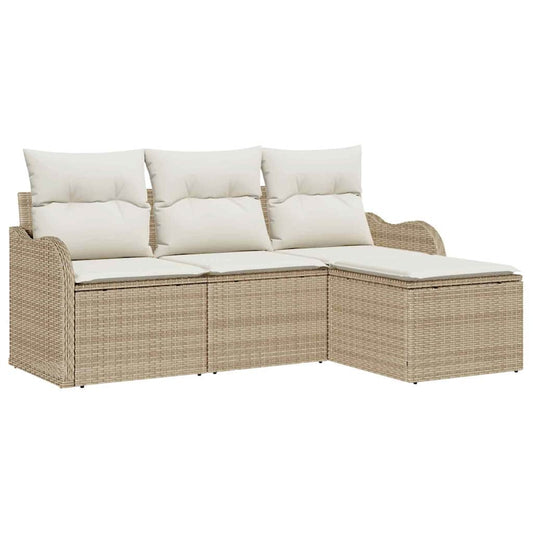 Garten-Sofa-Set mit Kissen mit Speicher 4 pcs Beige Poly Rattan