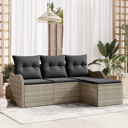 Garten-Sofa-Set mit Kissen 4 pcs Hellgrau Poly Rattan