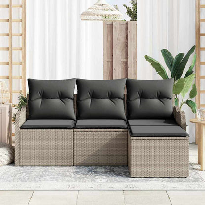Garten-Sofa-Set mit Kissen 4 pcs Hellgrau Poly Rattan