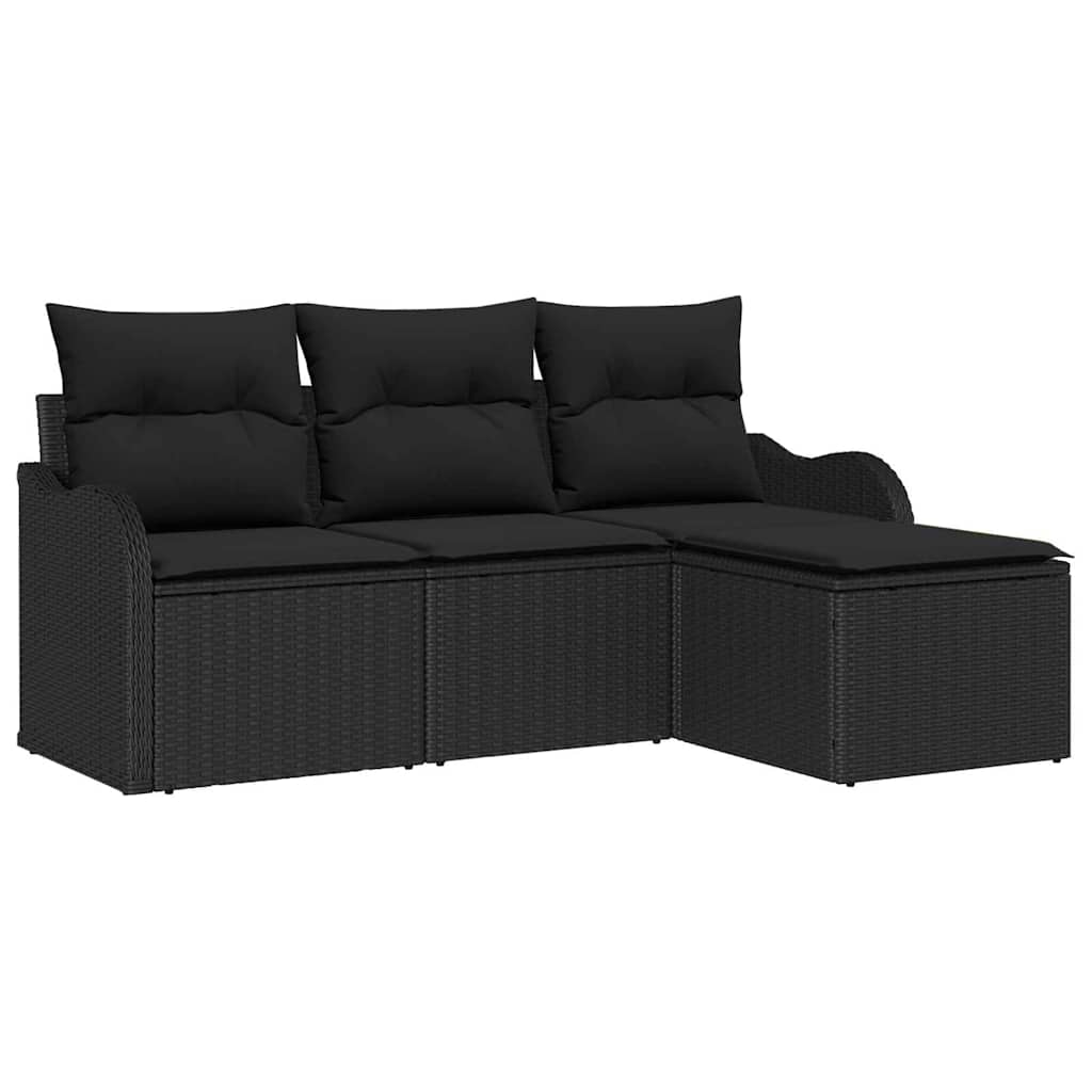 Garten-Sofa-Set mit Kissen 4 pcs Schwarz Poly Rattan