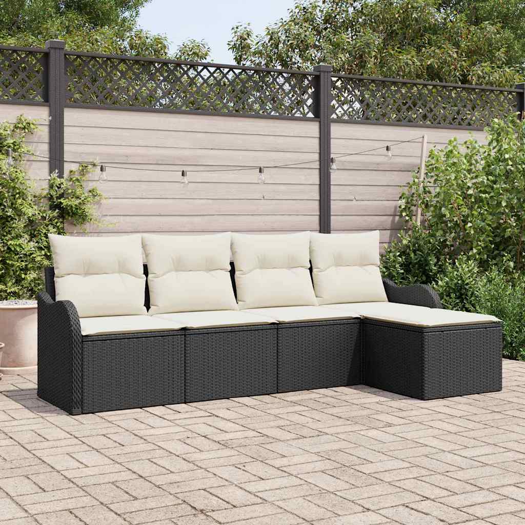 Garten-Sofa-Set mit Kissen 5 pcs Schwarz Poly Rattan