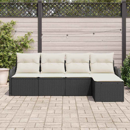 Garten-Sofa-Set mit Kissen 5 pcs Schwarz Poly Rattan