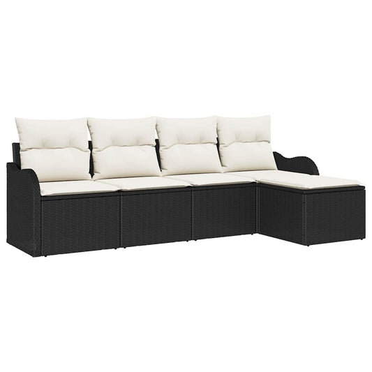 Garten-Sofa-Set mit Kissen 5 pcs Schwarz Poly Rattan