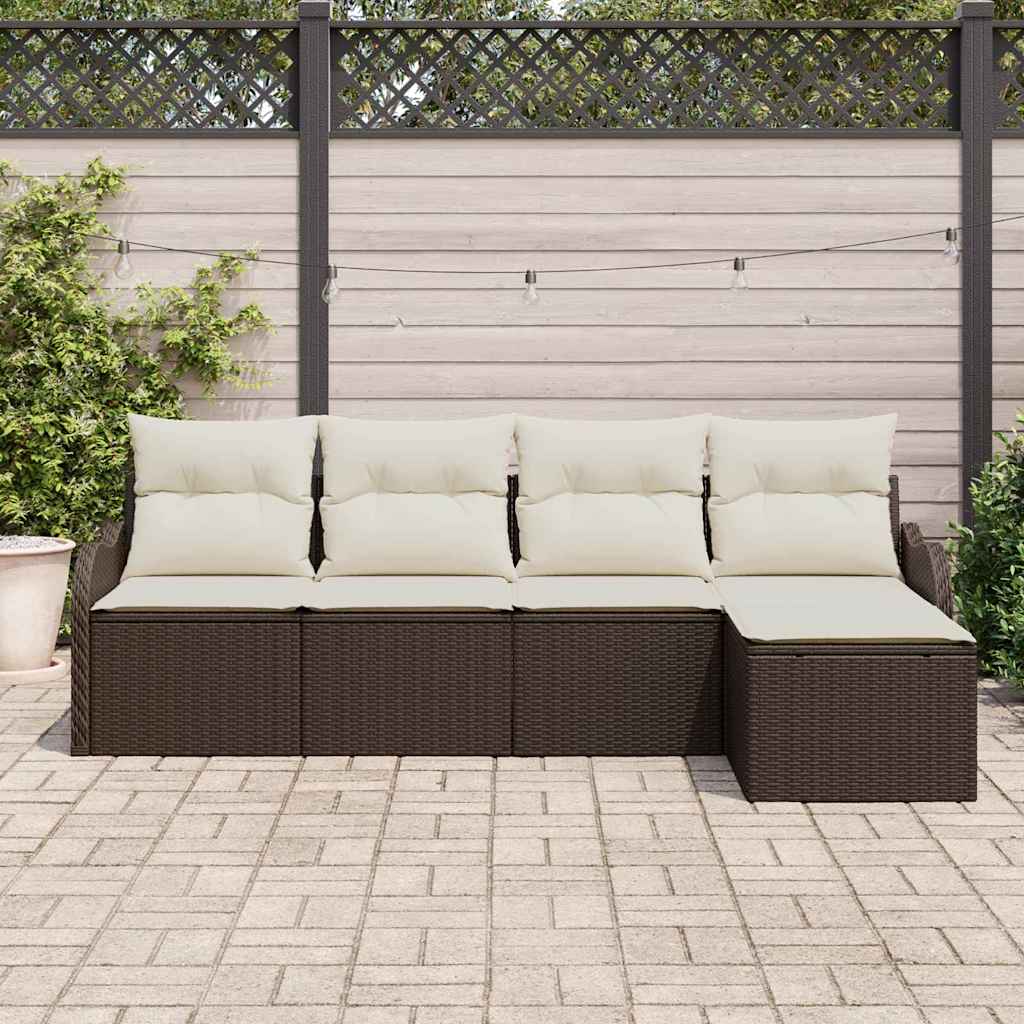 Garten-Sofa-Set mit Kissen mit Speicher 5 pcs Braun Poly Rattan