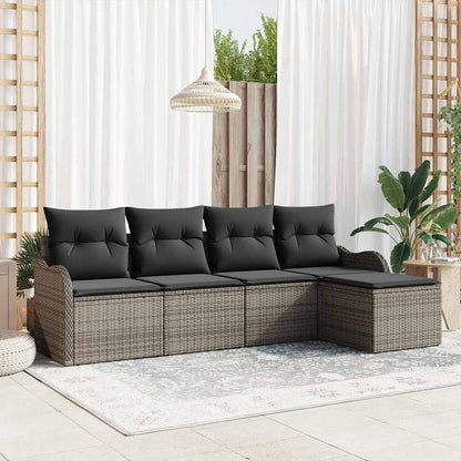 Garten-Sofa-Set mit Kissen mit Speicher 5 pcs Grau Poly Rattan