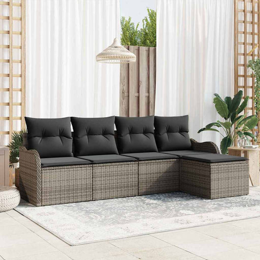 Garten-Sofa-Set mit Kissen mit Speicher 5 pcs Grau Poly Rattan