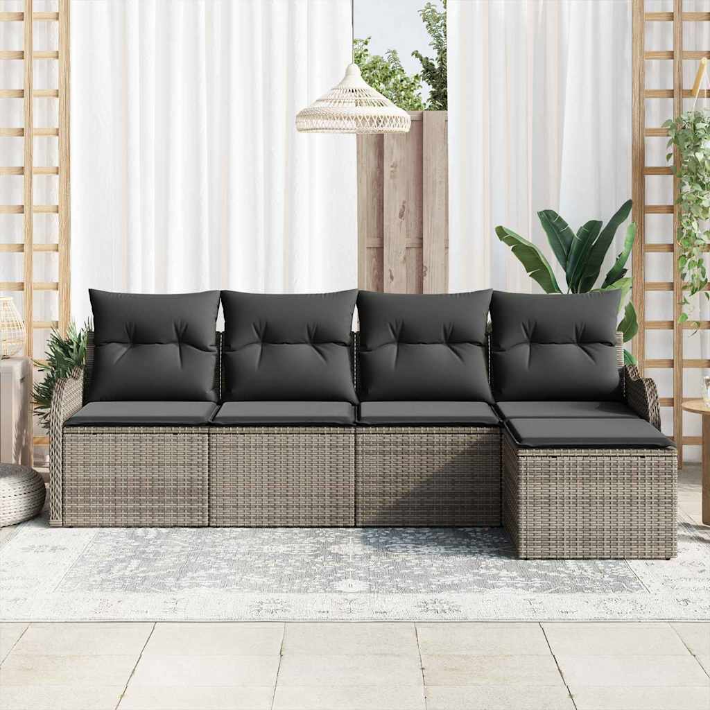 Garten-Sofa-Set mit Kissen mit Speicher 5 pcs Grau Poly Rattan