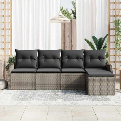 Garten-Sofa-Set mit Kissen mit Speicher 5 pcs Grau Poly Rattan
