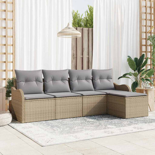 Garten-Sofa-Set mit Kissen mit Speicher 5 pcs Beige Poly Rattan