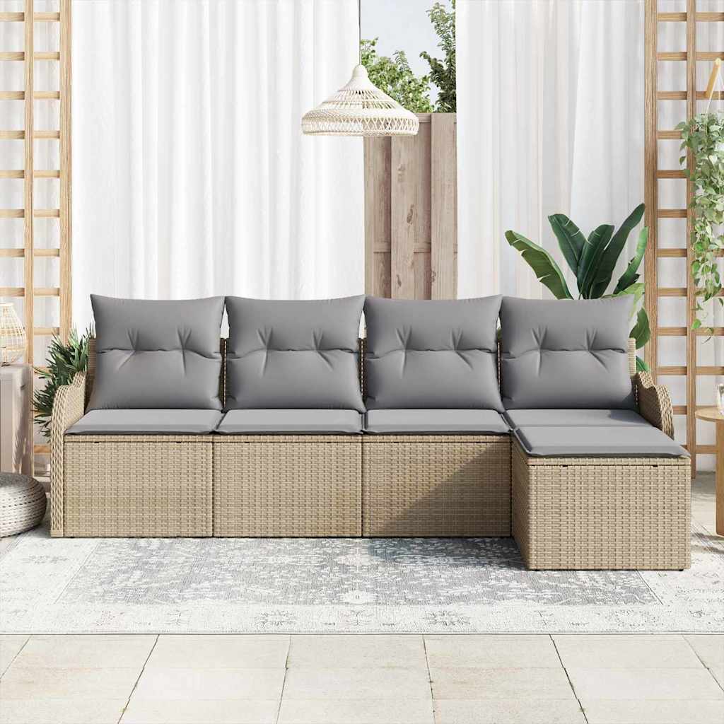 Garten-Sofa-Set mit Kissen mit Speicher 5 pcs Beige Poly Rattan
