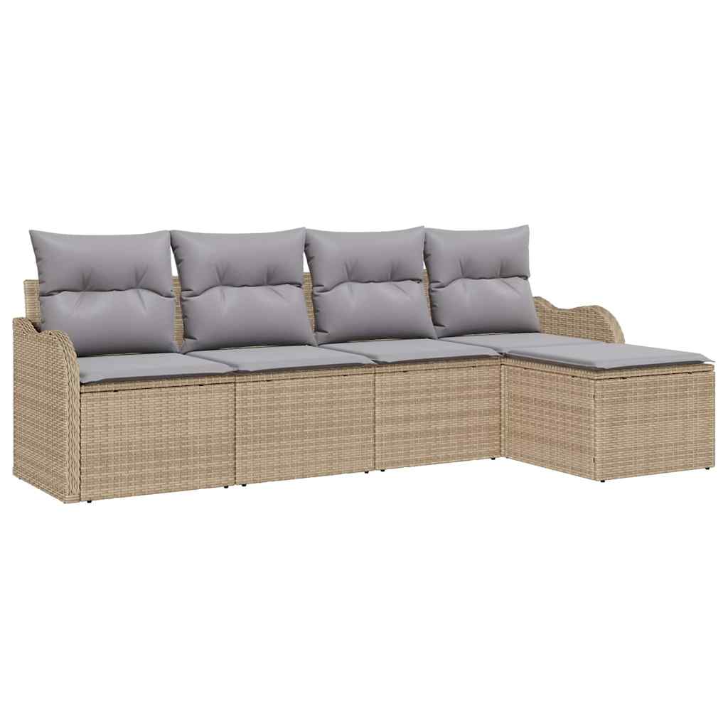 Garten-Sofa-Set mit Kissen mit Speicher 5 pcs Beige Poly Rattan