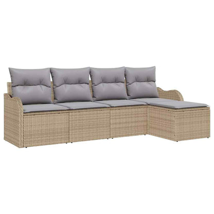 Garten-Sofa-Set mit Kissen mit Speicher 5 pcs Beige Poly Rattan