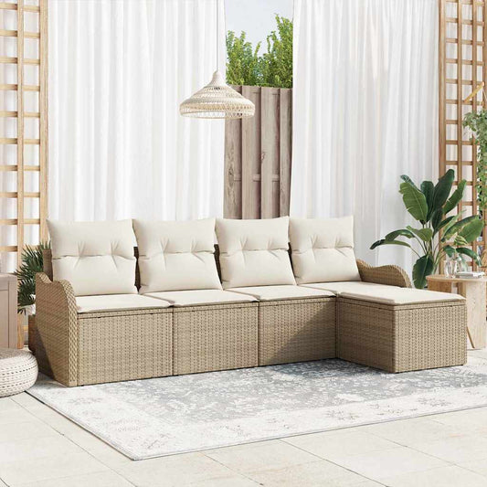 Garten-Sofa-Set mit Kissen mit Speicher 5 pcs Beige Poly Rattan
